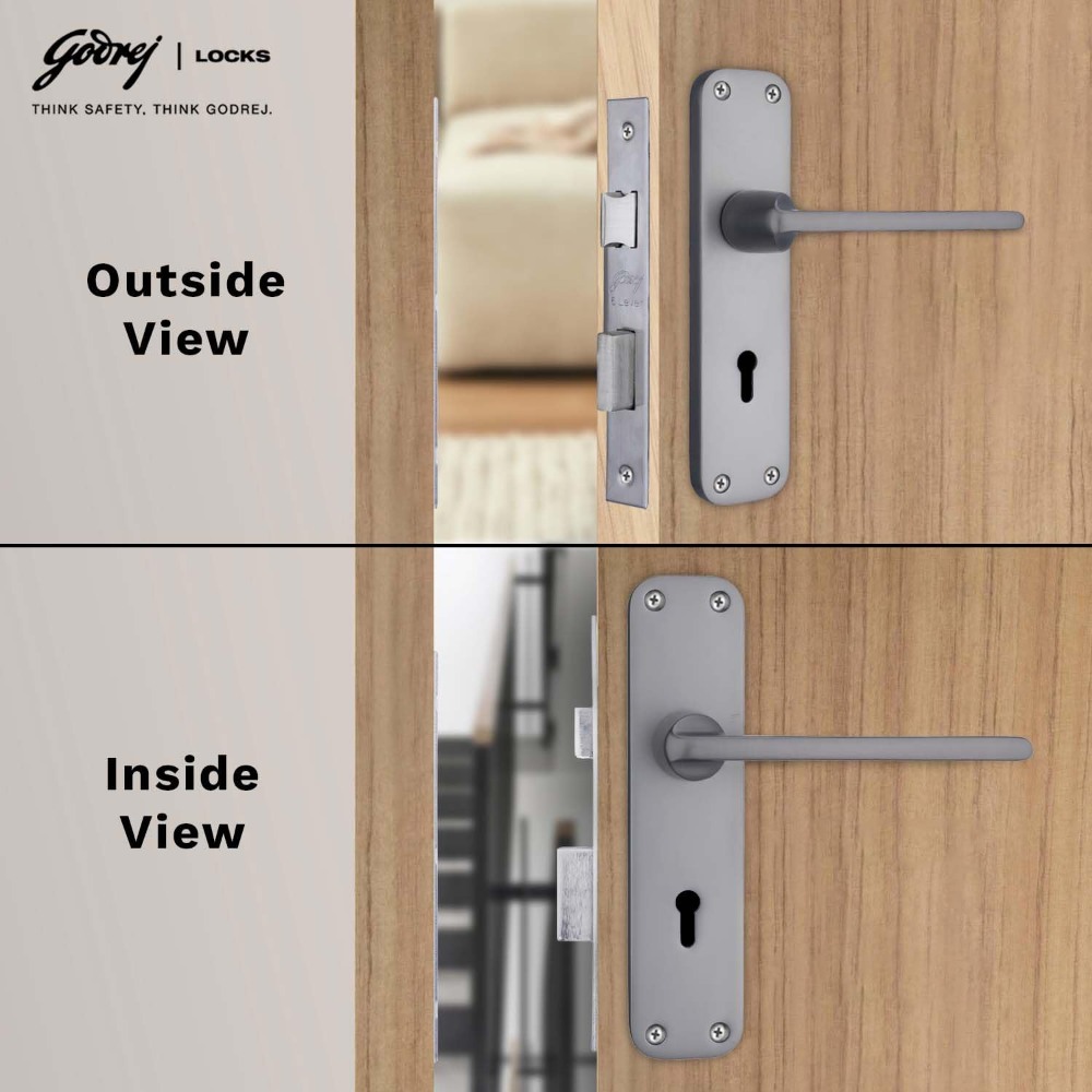 Godrej Mortise Lock I Door Handle Lock For Main & Internal Door | ELC 10 | 6-Lever Locking Mechanism | Reversible Latch | Lock For Wooden Doors (Matt Black Nickel Finish) | 1 Year Warrenty